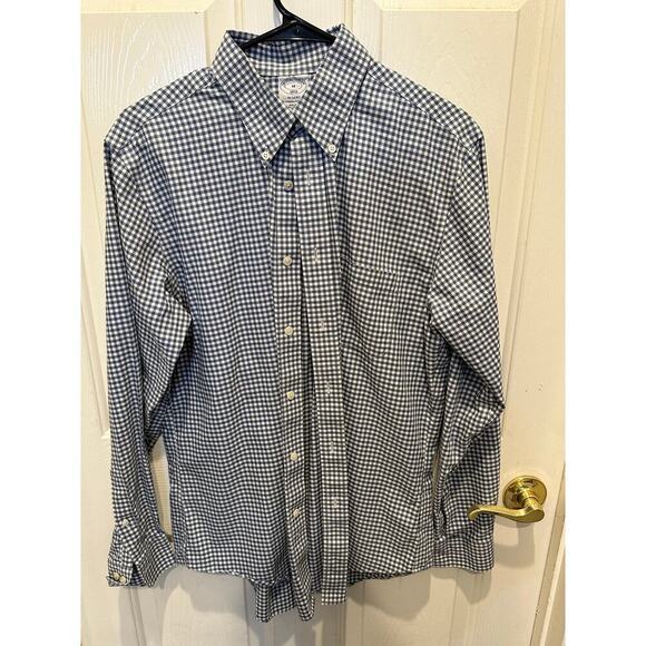 Brooks Brothers Blue White Checked Print Collar Button Down Shirt Size Medium - Picture 1 of 4